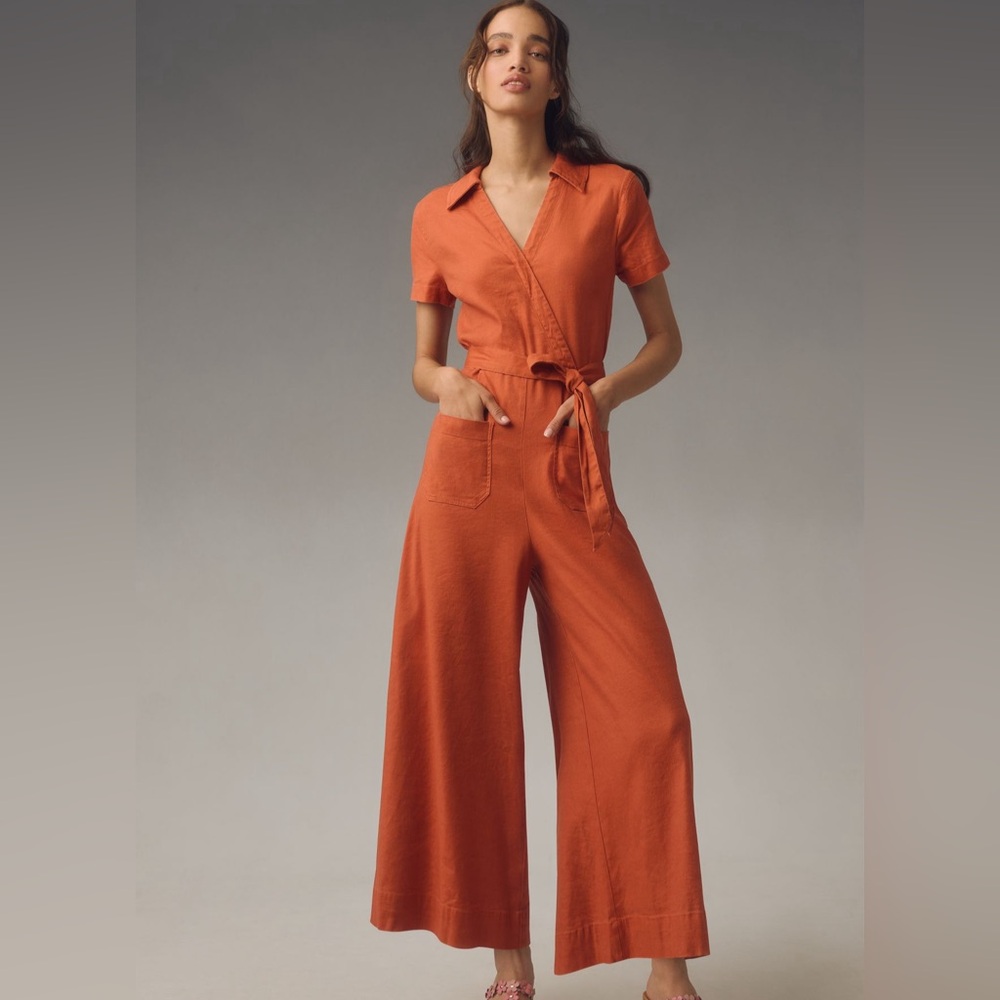 Colette Wrap Jumpsuit by Maeve/Anthropologie-Linen Edition